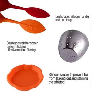 Portable Leaf Shape Stainless Steel <b>Infuser</b> With Silicone Handle + Tray Strainer <b>Tea</b> Sets Metal Filter Utensils - Product Image 3