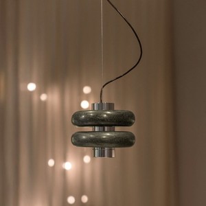 Lámpara colgante moderna de mármol de diseño, redonda, de piedra negra, LED, para entrada, comedor, dormitorio - Product Image 2