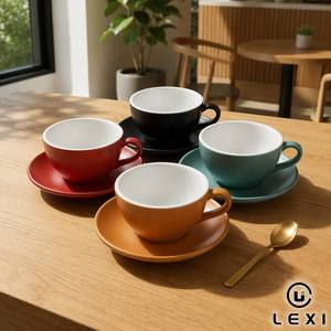 220ml Custom Logo Nordic Matte Glaze Ceramic Coffee <strong>Cup</strong> <strong>Saucer</strong> <strong>Set</strong> for Cappuccino/Latte for Giveaways Modern Home/Cafe Use - Product Image 1