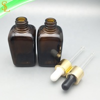 50ml quadratische Braunglas-Tropf flasche für Hautpflege serum mit Gold/Silber-Kappe und Gummi oberteil