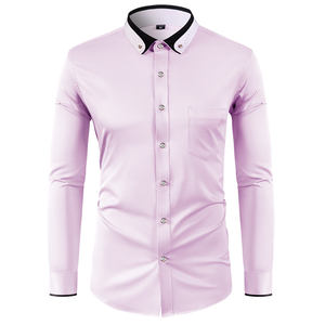 <span class=keywords><strong>Chemise</strong></span> habillée à manches longues pour homme, coupe ajustée, col contrastant, style business décontracté, boutonnée - Product Image 4