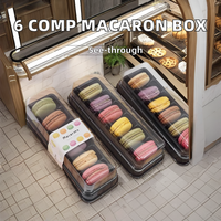 Boîte d'emballage alimentaire en plastique PET transparent jetable à 6 compartiments pour macarons, biscuits et sandwichs - Embossage pour desserts - Vente en gros