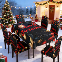 Nouvel Arrivage : Ensemble de Nappe de Noël Noire de Luxe Personnalisée et de Housses de Chaise Élastiques pour Décoration de Fête en Salle à Manger