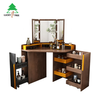 Table de maquillage d'angle en bois avec miroir pour chambre à coucher, meuble de rangement et coiffeuse