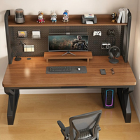 Bureau en noyer noir, bureau d'ordinateur avec plateau en bois et structure en métal noir, poste de travail moderne