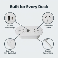 Multiprise encastrable ovale pour bureau, 2 prises CA, PD 20W, prise de bureau intégrée au mobilier