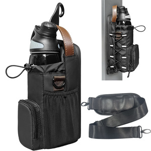 Magnetic Crossbody Water Bottle Bag PU Leather Portable Outdoor Gym Hanging Bottle Holder With Strap And Zipper Pocket - Product Image 1