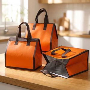 Sac isotherme pour la restauration rapide, personnalisé avec logo imprimé, bande adhésive bon marché, non tissé, sac à lunch isolé - Product Image 1