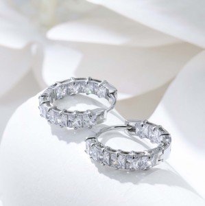 Silver Princess Cut Full Zircon Drop Earrings-Trendy Light Luxury Sparkly Jewelry for Party <b>Occasions</b> - Product Image 3