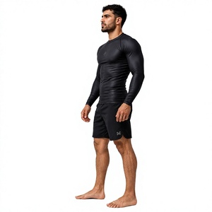 Rashguard à manches longues noir ajusté pour hommes adultes, en polyester/coton, anti-transpiration, vêtements de sport MMA - Product Image 5