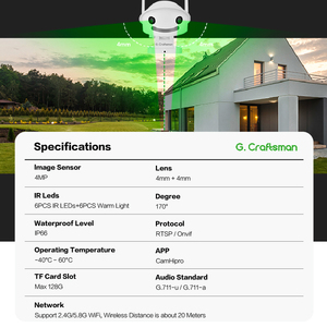 GW-F4FD-M2H-US Gcraftsman 2.4G 5G Kép Wifi 4MP Ống Kính 170 Độ IP Nhà An Ninh Máy Ảnh Ngoài Trời Camhi Pro Ứng Dụng Trong USA Kho - Product Image 2