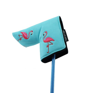 Funda para cabeza de palo de golf de cuero PU azul con bordado de flamenco animal, para Driver, Fairway Wood y Putter, tipo cubrecabeza cuadrado - Product Image 5