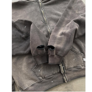 Felpa con Cappuccio da <span class=keywords><strong>Uomo</strong></span> Personalizzata con Zip, 100% Cotone, Tinta Unita, Effetto Vintage Acid Wash, Vestibilità Ampia, Stile Streetwear - Product Image 3