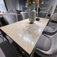 Ensemble de table à manger carrée en bois massif doré vieilli, style moderne et luxueux, plateau en placage de parquet, fait main, hauteur réglable, Dubaï