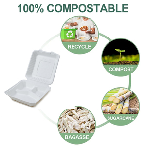 Biopartner 9 Polegada Eco-Friendly Fast Food Embalagem Descartável Louça Bagasse Clamshell para Take Out para Sushi e Geléia - Product Image 4