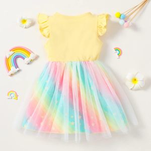 Vestido de Tul para Niña Akyzic, Disfraz de Unicornio, Fiesta de Cumpleaños, Princesa, Verano, Casual, Falda Tutú, Manga <span class=keywords><strong>con</strong></span> Volantes, Arcoíris - Product Image 4