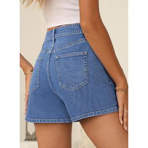 2025 <b>Women's</b> High-Waisted Casual Denim <b>Shorts</b> Rhinestones Vintage Style Straight Cut Button Sexy <b>Cargo</b> Pants <b>Shorts</b> - Product Image 1
