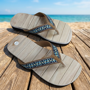 Women's Outdoor Warm Seagrass Flip Flop <b>Slippers</b> Breathable Midsole Massage Feature Anti-Odor Sweat-Absorbent Made Cinnamon - Product Image 2