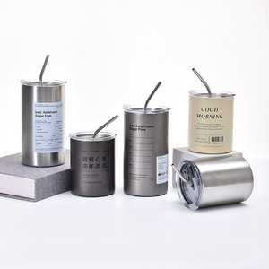 350ml 600ml portátil café termo recto tazas de café logotipo personalizado de acero inoxidable viaje Camping vaso enfriador tazas de paja - Product Image 1