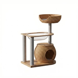 Árbol rascador para gatos de madera maciza y ratán integrado, casa para gatos, plataforma de salto, cápsula espacial, rascador pequeño para gatos - Product Image 5