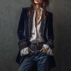 <span class=keywords><strong>Giacca</strong></span> in Velluto Dorato con Pizzo a Maniche Lunghe Spesse Tinta Unita da Donna Stile Europeo Americano Autunno 2026 - Product Image 5