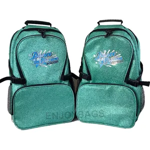 Teal Color Cheer Backpack Bag Dance Glitter Bag para animadora con impresión sublimada