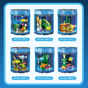 59137-59142 Monde sous-marin, poisson rouge, corail, bouteille avec lumière, ornement de bureau, modèle MOC, blocs de construction, jouets, cadeau - Product Image 3