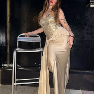 Abito da sera sexy con paillettes personalizzato, elegante e alla moda, a doppio strato in raso, push-up, firmato, <span class=keywords><strong>per</strong></span> <span class=keywords><strong>donna</strong></span>, ideale <span class=keywords><strong>per</strong></span> <span class=keywords><strong>laurea</strong></span> e compleanno - Product Image 1