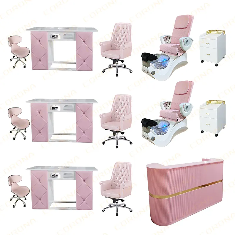 Moderno salón de belleza muebles de manicura Rosa uñas mesa y silla conjuntos