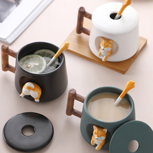 Taza personalizada de alta calidad de 420ml, Taza de cerámica de <span class=keywords><strong>Shiba</strong></span> Inu con tapa y cuchara de regalo para oficina - Product Image 5