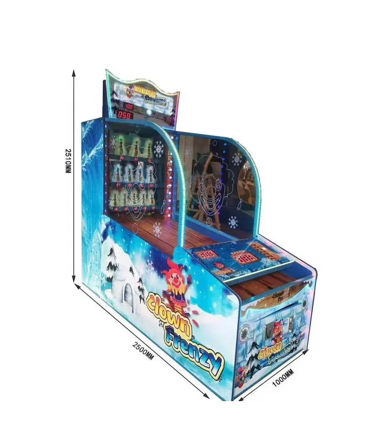 Hotsale Muntbediende Blauwe Arcade Game Machine Clown Frenzy Gooien Ballen Spelletjes Voor Kinderen En Volwassenen