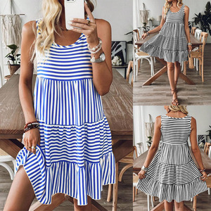 Vestido Midi Casual de Verano para Mujer, Talla Grande, con Estampado de Rayas, Cintura Alta, Sin Mangas, Estilo Cami, Dropshipping Shopify - Product Image 5