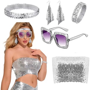 Accessori per Costume Disco Anni '70, Abbigliamento Donna, Gioielli, Orecchini, Sciarpa con Paillettes, Occhiali da Sole, Bracciale con Diamanti, Cosplay Halloween, TV e Cinema - Product Image 5