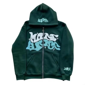 Sudadera con Capucha de Alta Calidad, Cierre Completo, Estampado 3D, Tejido Personalizado, 100% Algodón Poliéster, Impresión Puff Negra, para Hombre - Product Image 3