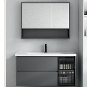 CR 120cm Grey <b>Bathroom</b> Vanity with <b>Mirror</b> Cabinet, Modern Minimalist Solid <b>Wood</b> Washbasin Sink - Product Image 4
