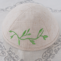 Kipá de Lino TopKipot con Bordado de Hojas, Gorro Judío Personalizable, Sombrero Hebreo, Cubrecabeza Judío, Kipás al por Mayor para Regalo