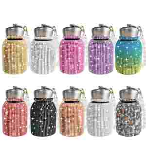 Mug de voyage isotherme de luxe en acier inoxydable 40 oz pour femme, avec chaîne de perles, strass, diamants et paillettes, bouchon de paille, 48 couleurs - Product Image 4