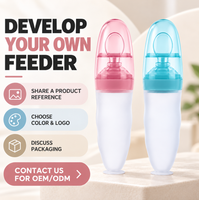 Biberon souple en silicone personnalisé avec cuillère en silicone pour bébé, cuillère d'alimentation pour bébé