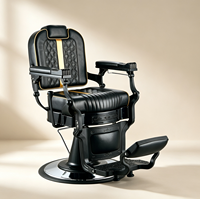 Fauteuil de Barbier Vintage de Luxe Noir et Or, Robuste, Hydraulique et Inclinable, pour Salon de Coiffure et Coupe de Cheveux