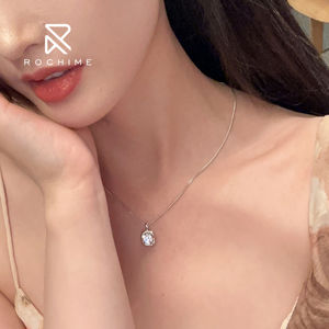 Rochime <span class=keywords><strong>simple</strong></span> 18K chapado en oro brillante solitario colgante collar 925 plata esterlina circón joyería fina para mujeres - Product Image 5