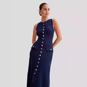 Da donna autunno autunno inverno elegante senza maniche in maglia Chic Slim donna lunga festa 2024 gilet Midi abiti attillati per donna - Product Image 4