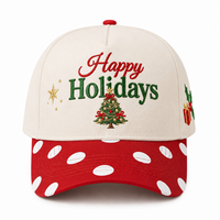 Casquette de baseball brodée personnalisée pour Noël, cadeau de fête, casquette à visière rouge à pois, casquette snapback OEM ODM