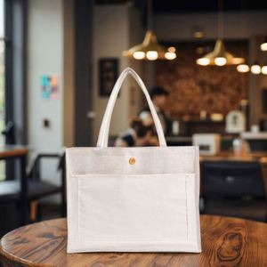 Bolsa de Compras de Lino Blanco Natural con Logotipo Personalizado por Sublimación Navideña al por Mayor, Bolsa de Mano de Lona de Yute Ecológica - Product Image 1