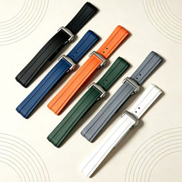 Bracelet de montre en caoutchouc fluoré souple réglable de luxe, imperméable et respirant, 20 mm, extrémités courbées, avec fermoir pliant de plongée