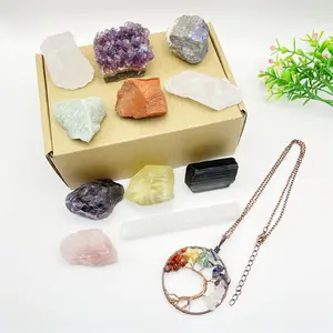 Conjunto de cura de cristais naturais, conjunto 7 chakra, kit de meditação