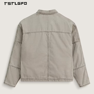 Custom 14oz Distress Wash Heavy Duck Canvas Work <strong>Jacket</strong> Zip up Vintage Worker Detroit <strong>Jacket</strong> Carpenter <strong>Chore</strong> Denim <strong>Jacket</strong> Men - Product Image 4