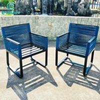 Ensemble de mobilier d'extérieur bleu, ensemble de salle à manger moderne en corde tressée, chaise de loisirs d'extérieur en aluminium avec ensemble de table