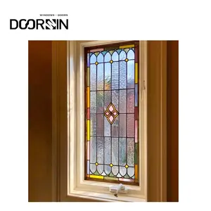 Doorwin Factory Direct Most Beautiful Custom Bevelled Glass Windows Aluminum Clad Wood Crank Open Etched Glass Casement Windows