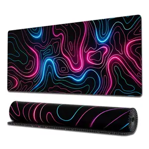 Xxl Groot Formaat Gaming Muismat Anti Slip Rubber Bureaumat Laptop Pc Topografische Matten Roze Blauwe Neon Lijnen Muismat