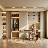Armoire intégrée moderne avec coiffeuse, porte en verre sur mesure, dressing, bureau de toilette combiné, meuble de rangement pour chambre à coucher